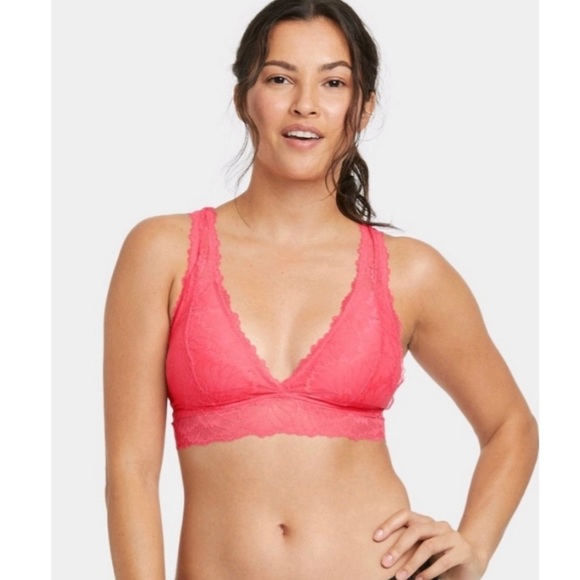 Auden Women's Vibrant Pink Lace Removable Pad Bralette Size L - Picture 1 of 16